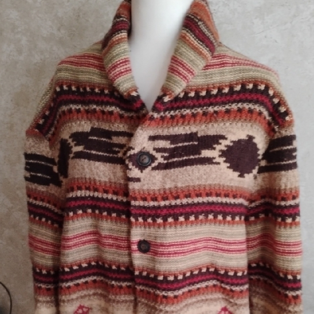 American Eagle Wool Blended Cardigan Sweater,Aztec/ Cozy, Size XXL - Picture 3 of 10